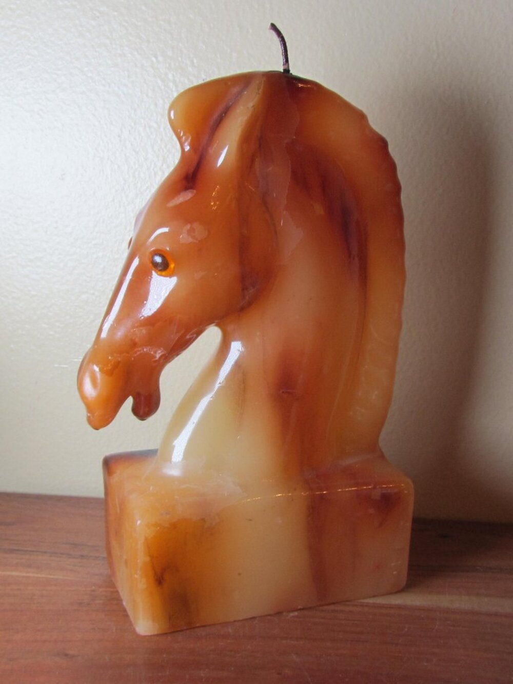 vintage figural horse bust candle knight chess piece UNUSED (W6844)
